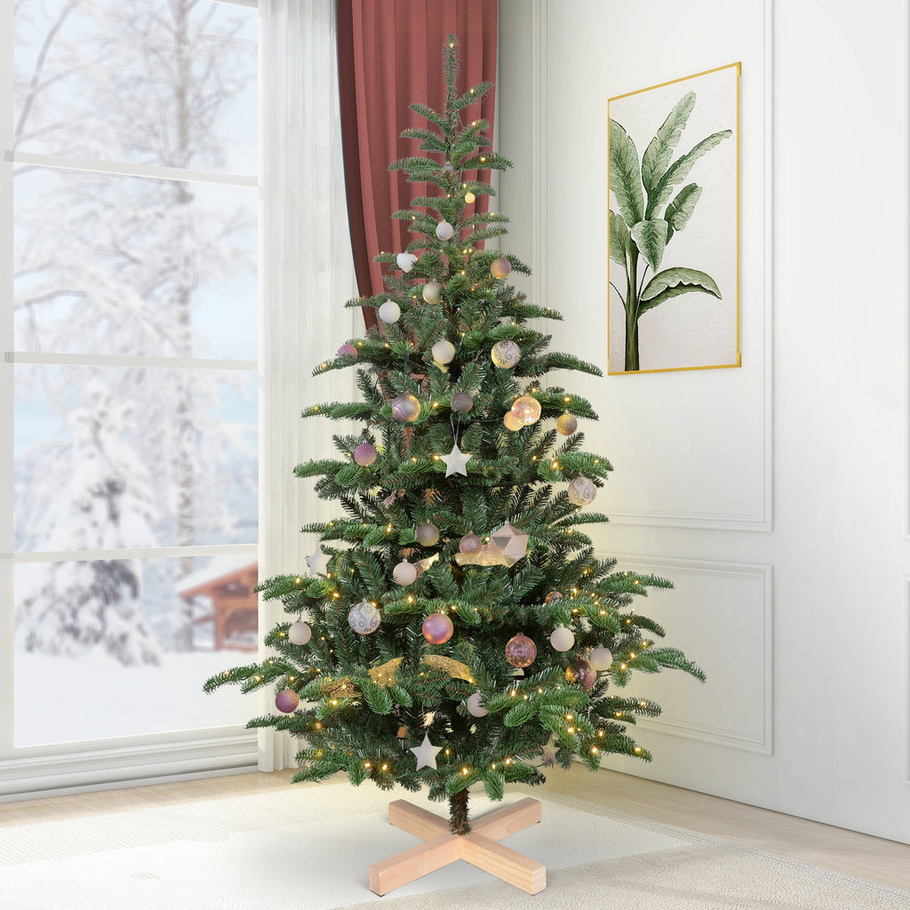Makeatree 5ft Pre-lit Christmas Tree with 250 LED Lights, Aspen Fir, Layered & Sparse Design, Hinged Artificial Green Christmas Tree with PE&PVC Branch Tips, Fake Xmas Tree Indoor