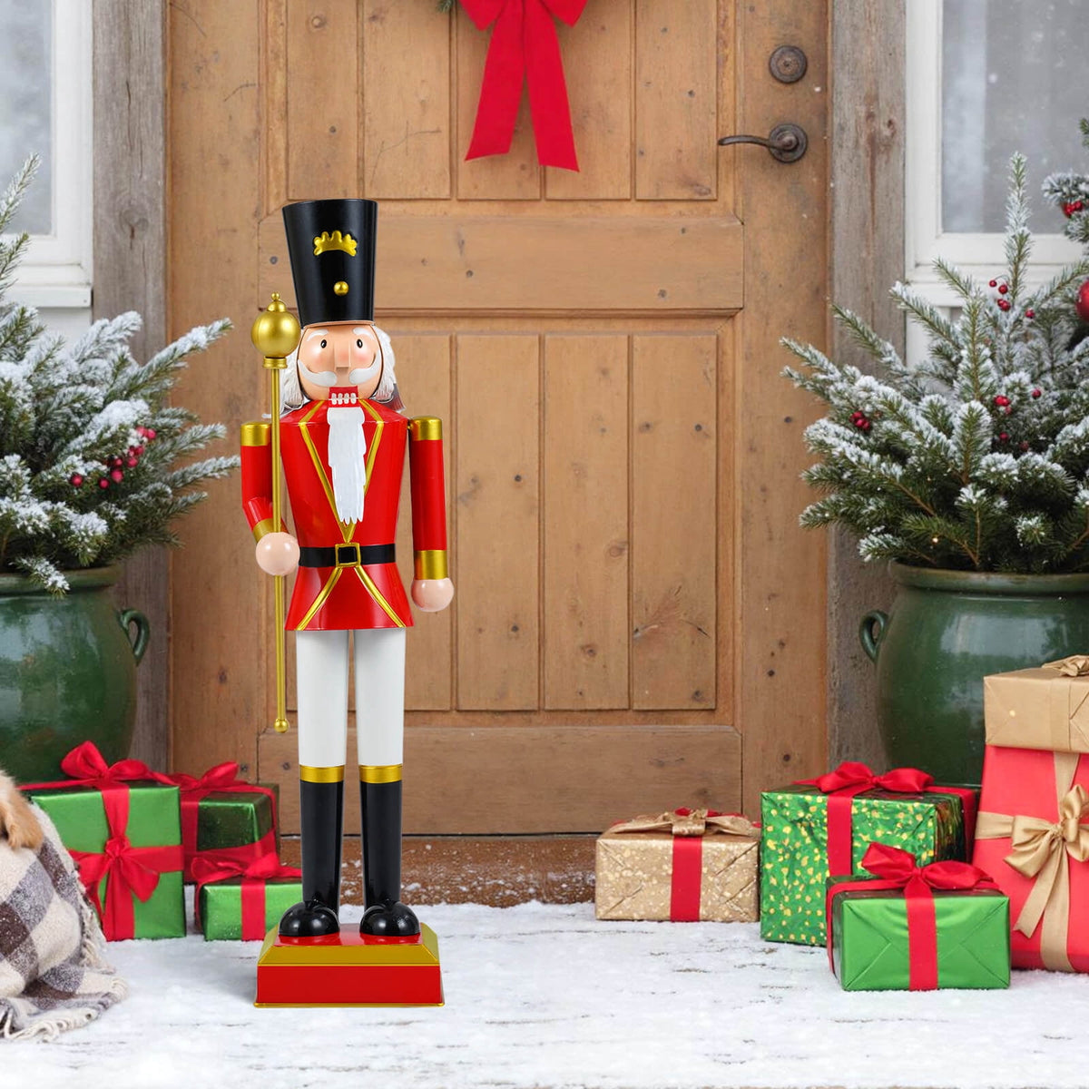 Costway 32.5” Christmas Nutcracker with High Hat & Beautiful Scepter, Uniform & Boots for Yard Gold
