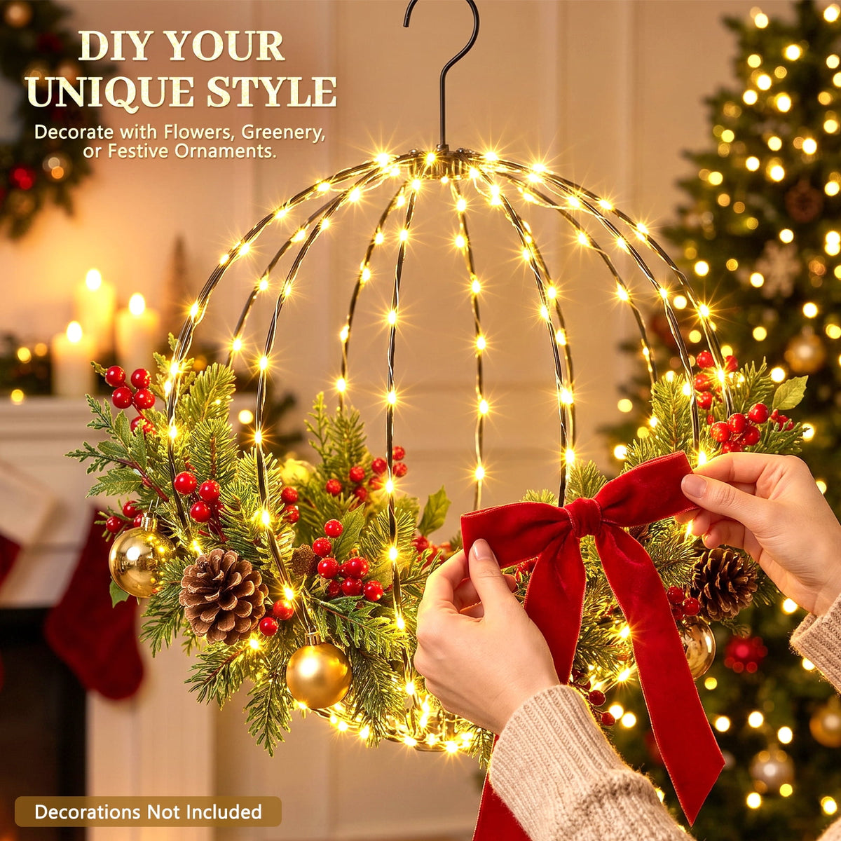 ABORON Christmas Decoration Ball Lights, Pre-Lit Hanging Foldable Xmas Light Ball with 8 Lighting Modes for Outdoor Holiday Lights Decor -16.5" 3 Pk