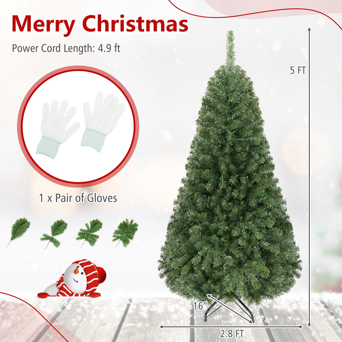 Costway 4 FT Pre-Lit Artificial Christmas Tree with 296 Dense Branch Tips, 100 LED Lights