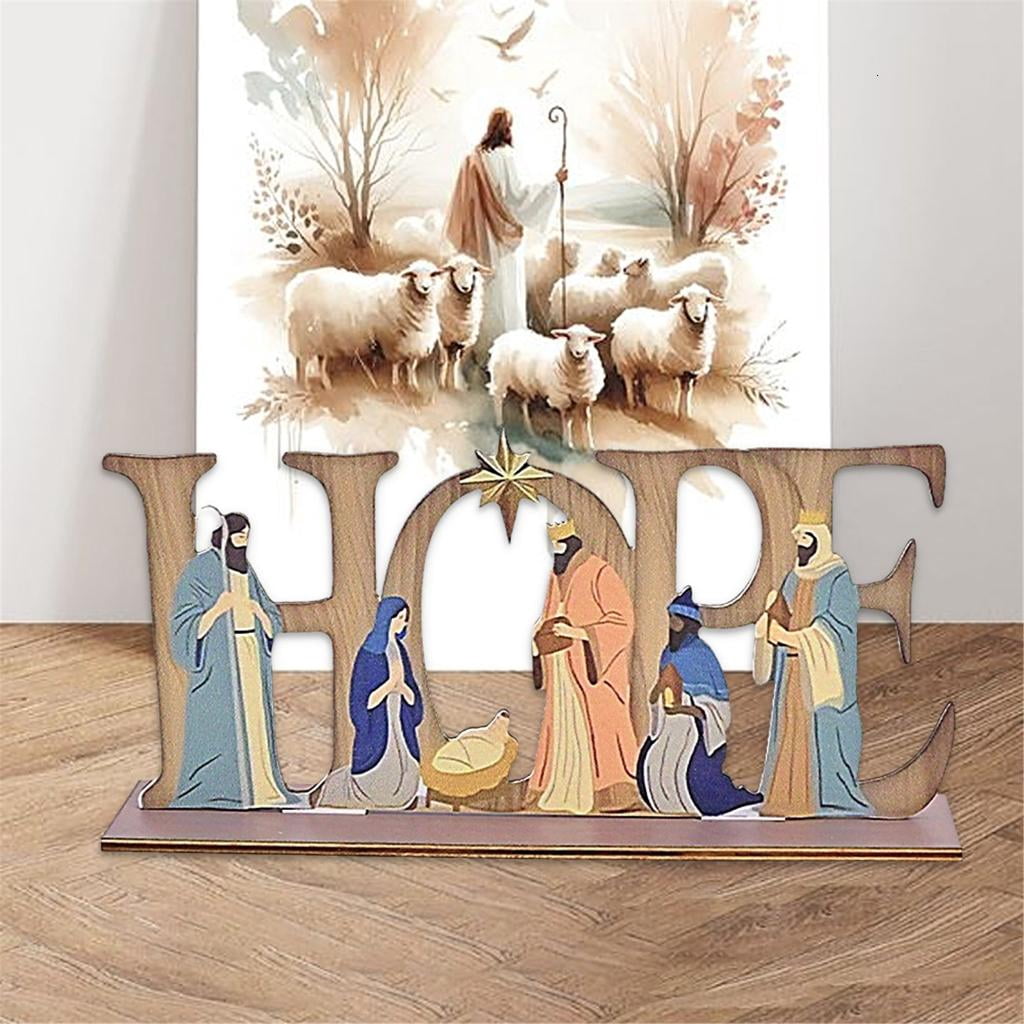 Rvaymup Artistic Nativity Figurine Collection Durability Wood Nativity Scene Display