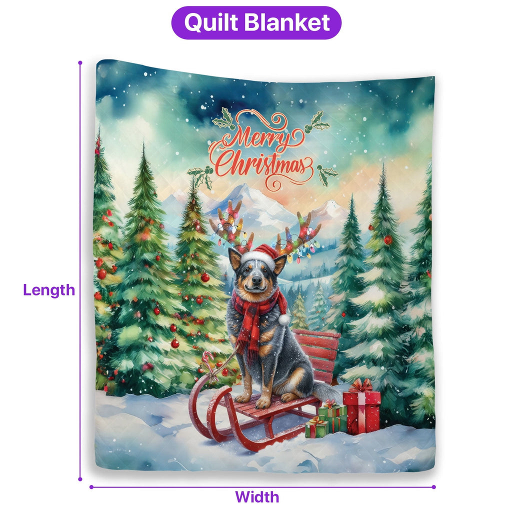 Merry Christmas Santa Reindeer Antlers French Bulldog Sleigh Xmas Winter Holiday Quilt Bedding Set Dog Lover Gifts 1 Blanket Bed Cover 2 Pillowcases - 00023