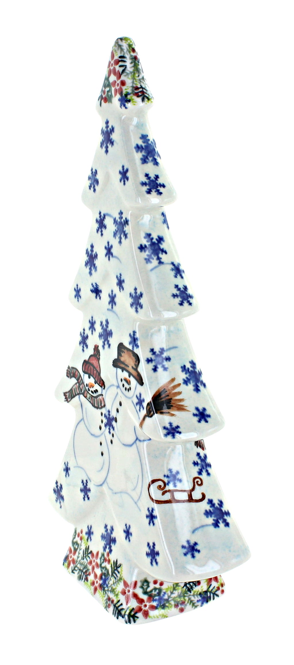 Blue Rose Polish Pottery Little Snowman Flat Christmas Tree
