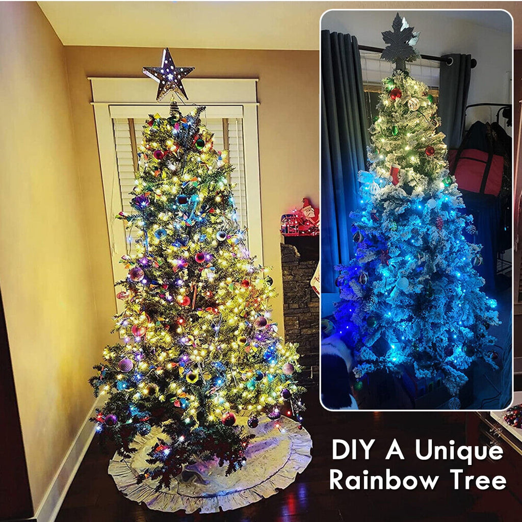 IC ICLOVER Christmas Tree String Lights Decorations with Ring Smart APP, 400 LED Waterfall Lights IP65 Waterproof Multi-Modes with Remote Color Changing Lights for Wedding Yard Party Home Holiday
