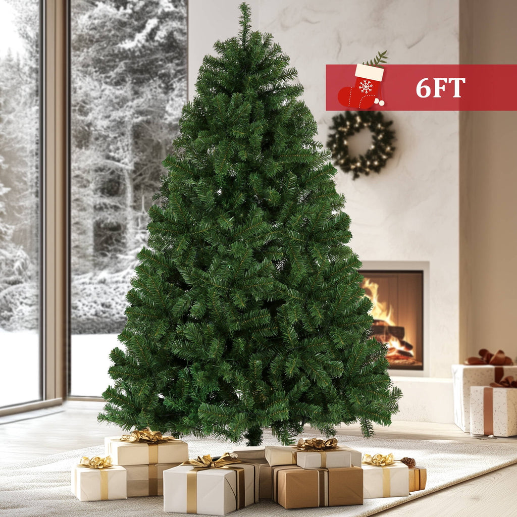 Funcid 6ft Pink Artificial Christmas Tree, Hinged Spruce Full Tree with 1477 Branch Tips, Foldable Metal Stand, New PVC Material, Xmas Tree for Indoor and Outdoor Decoration