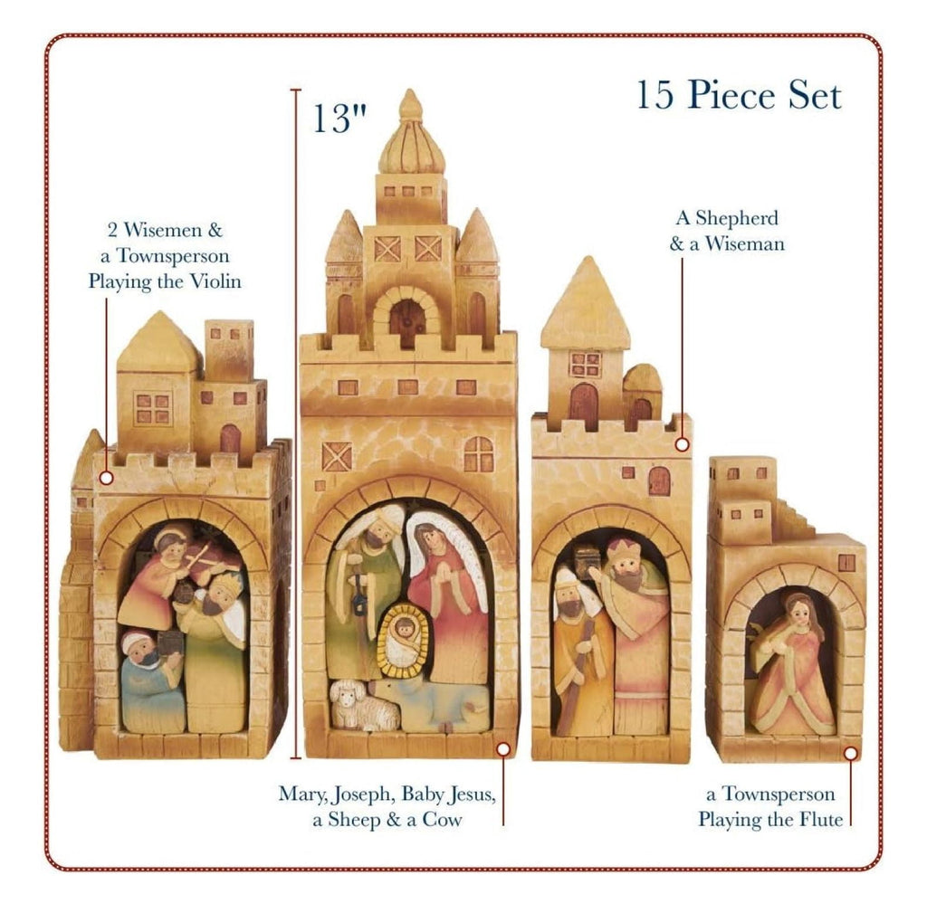 Nativity Village Set - Sets for Christmas Indoor - Manger Scene Decorations - Christmas Nativity - Holy Family Scene - (15 PC Set)