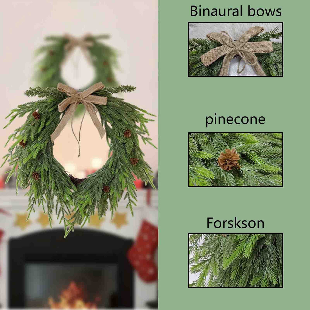 Hometravel Norfolk Pine Christmas Wreath, Artificial Green Holiday Door Decor, 40cm Circular Wreath for Indoor Outdoor Window Wall Display