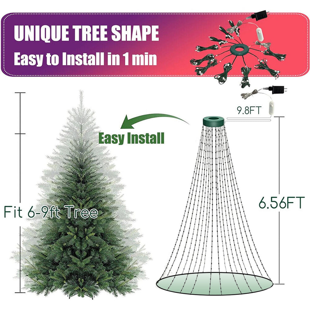 IC ICLOVER Christmas String Lights, 6.56FT x 400LEDs Waterfall String Lights, App Control with Remote, 10 Modes Christmas Tree Lights Waterproof for Indoor Outdoor Xmas Decorations