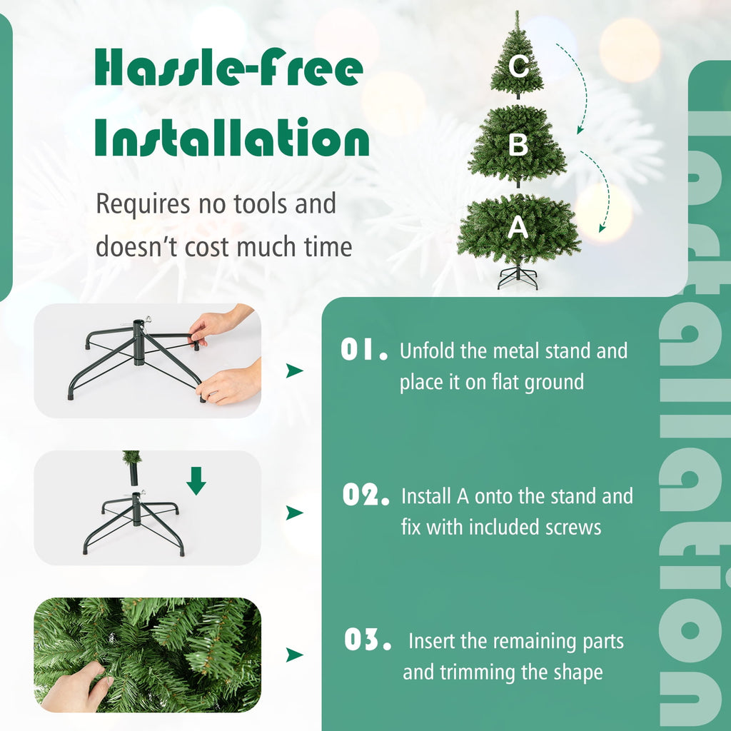 Costway 9FT PVC Christmas Tree 2132 Tips Hinged Solid Metal Legs