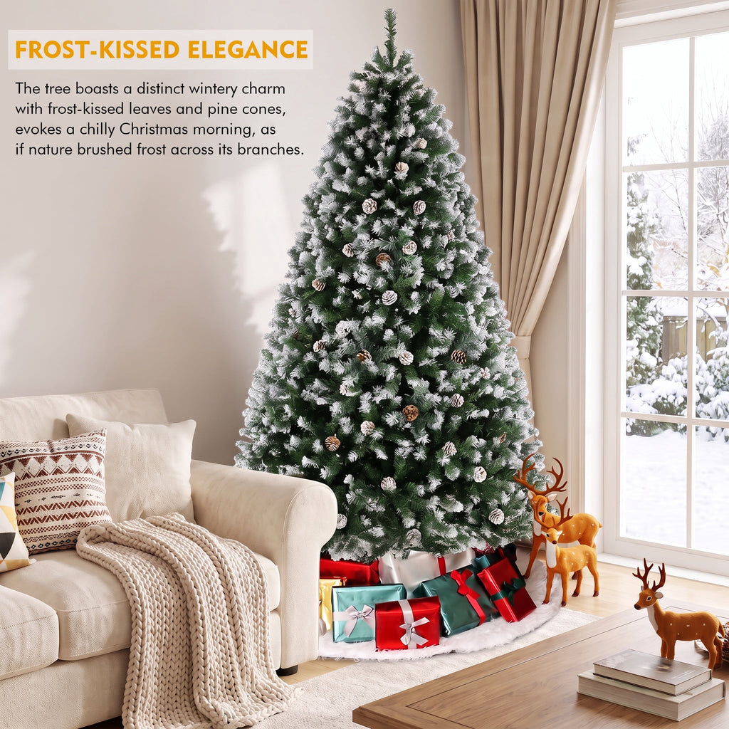 Legooin 6FT Pre-lit Christmas Tree Flocked Artificial Xmas Tree with 800 Branch Tips, 300 LED Lights, 51 Pinecones, for Christmas Holiday Decor, Green