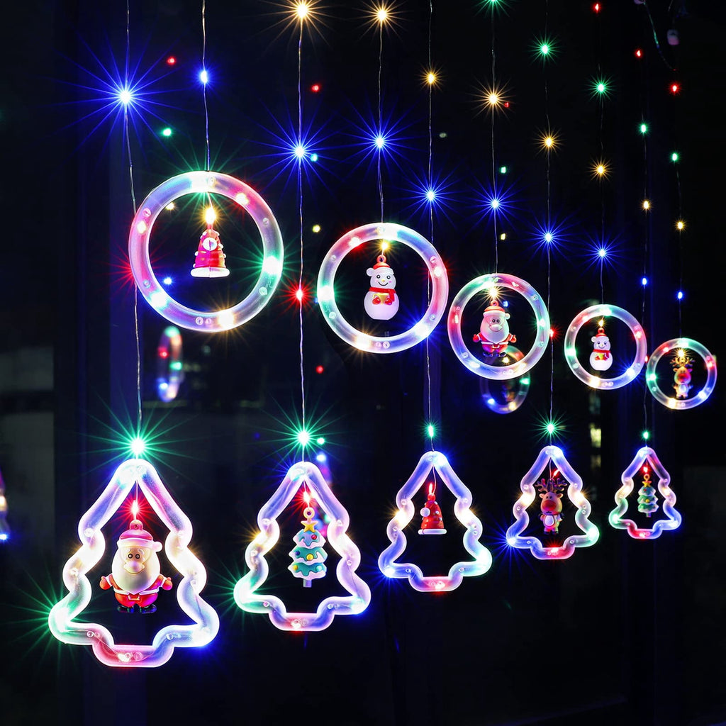 WILLED Christmas String Lights, 120 LED Window Curtain Lights with Christmas Ornaments, 9.8ft USB Powered Warm White Waterproof Fairy Lights Indoor Outdoor for Xmas Tree Patio Garden Party Home Decor