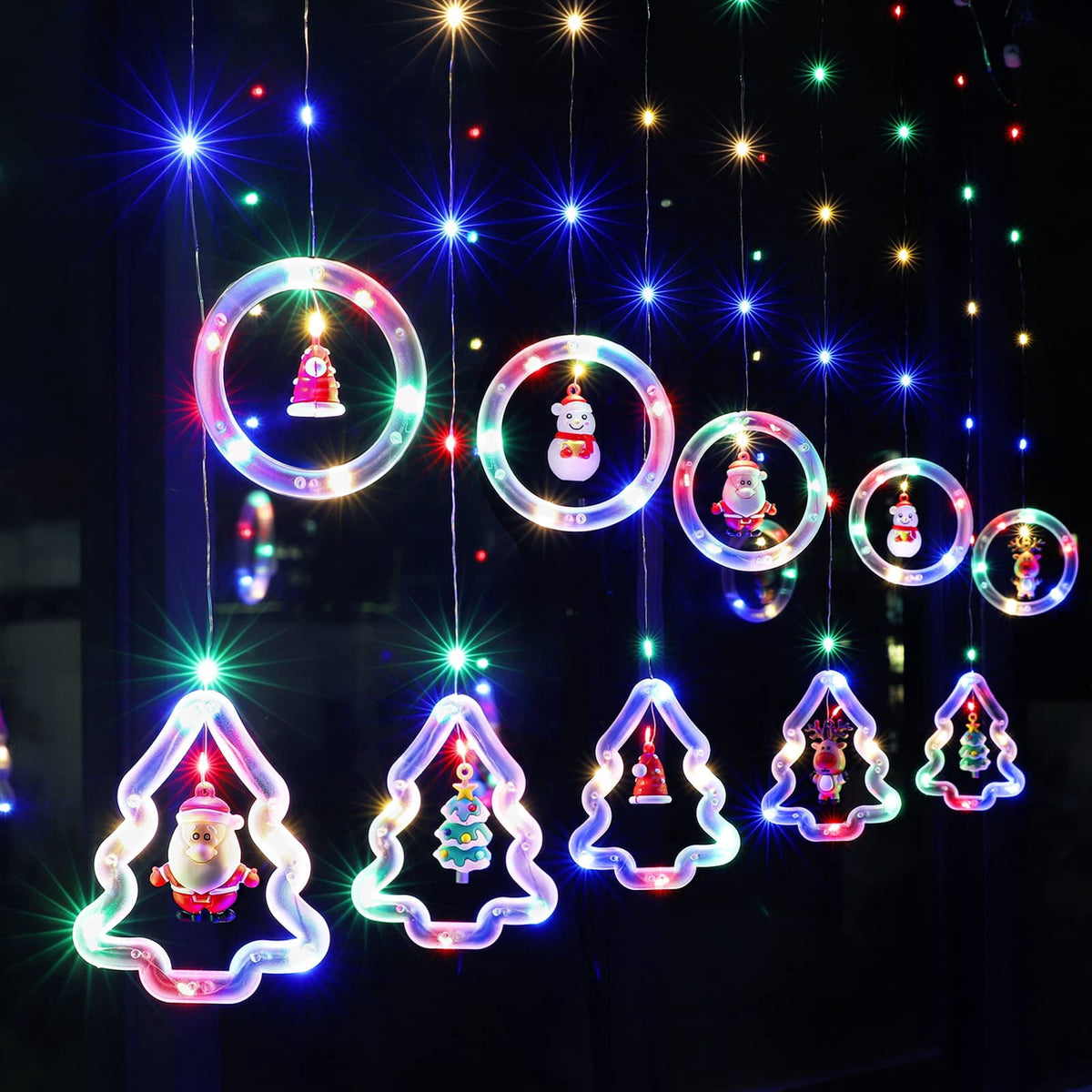 WILLED Christmas String Lights, 120 LED Window Curtain Lights with Christmas Ornaments, 9.8ft USB Powered Warm White Waterproof Fairy Lights Indoor Outdoor for Xmas Tree Patio Garden Party Home Decor