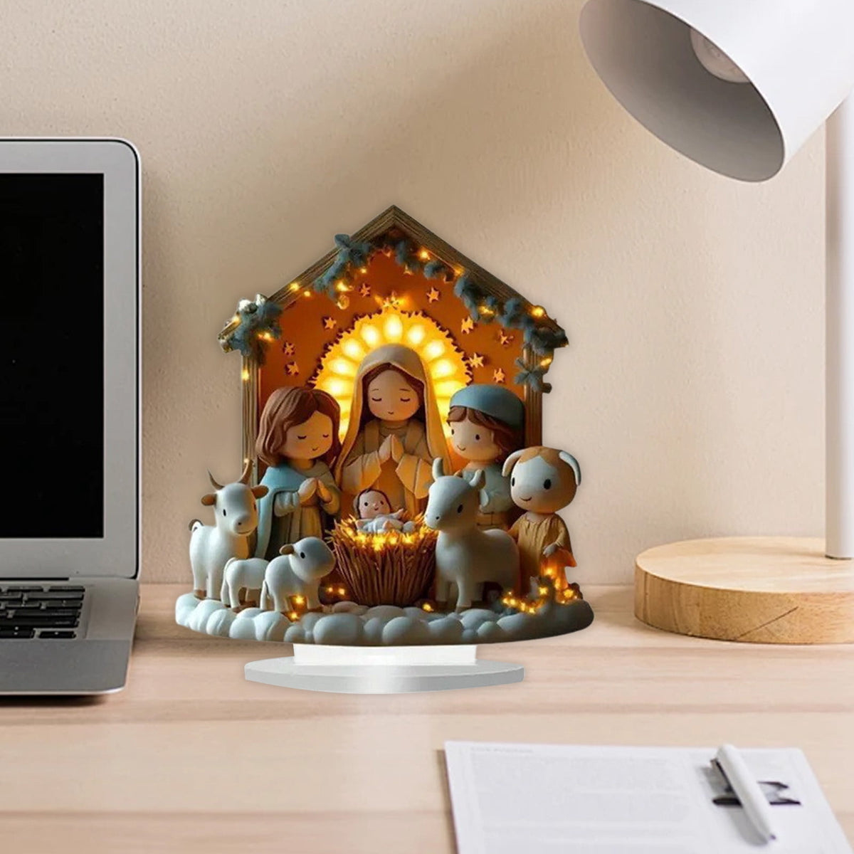 Xuniizn Christmas Ornaments 7x5x3" Acrylic Nativity Scene Standing Decorative, Nativity Sets & Figures Indoor Holiday Party Wedding Christmas Table Decorations, Christmas Decorations for Home