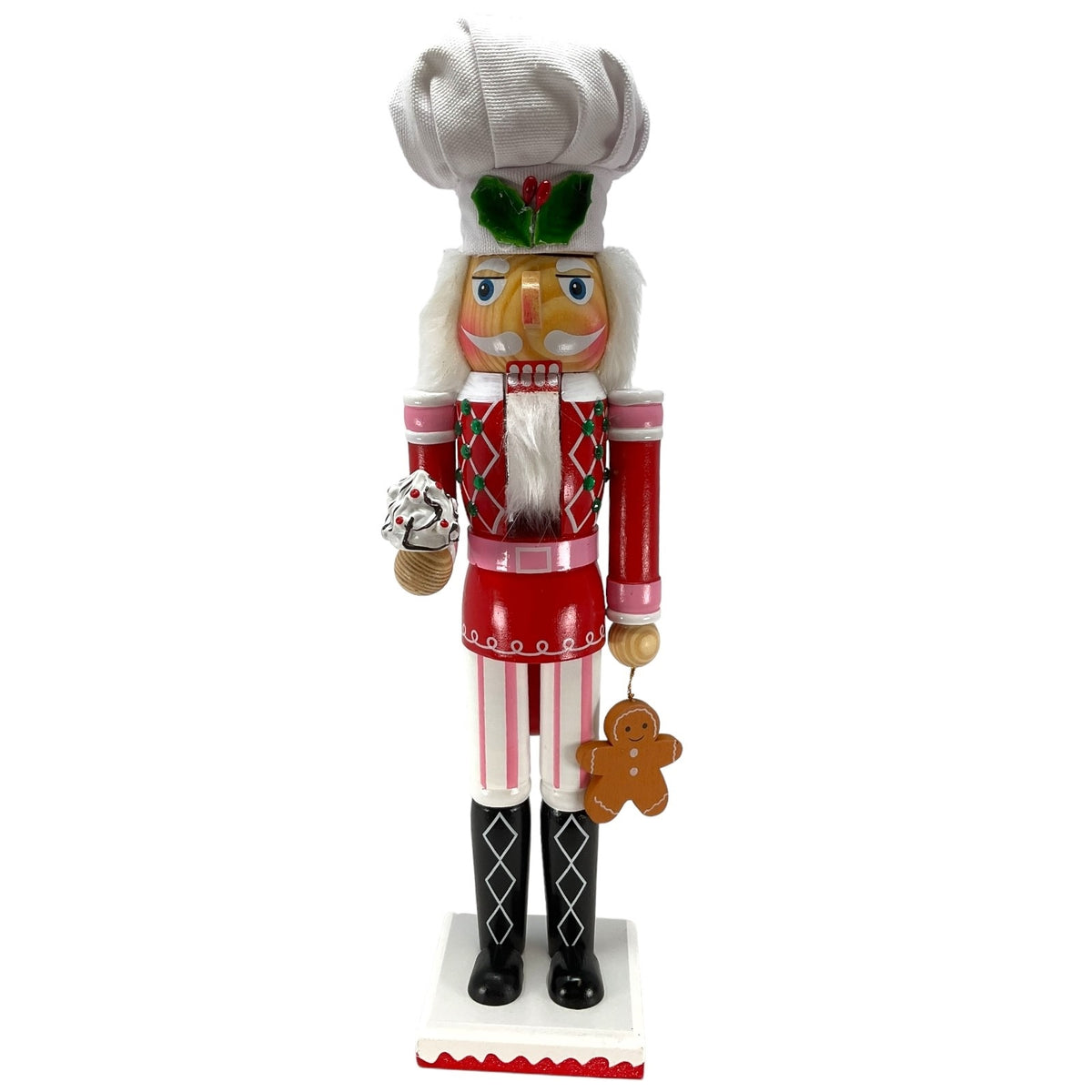 Christmas Wood Nutcracker holding Candy and Gingerbread 15 Inch 2 Piece Set
