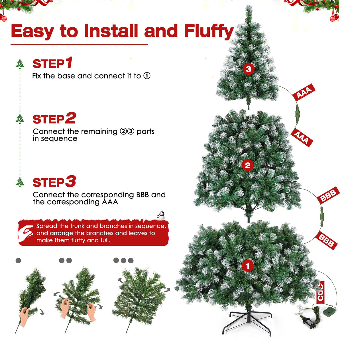 Yexmas 6ft Pre-Lit Green Christmas Tree, 11 Modes Colored LED Lights, Artificial Xmas Tree with Large Storage Bag