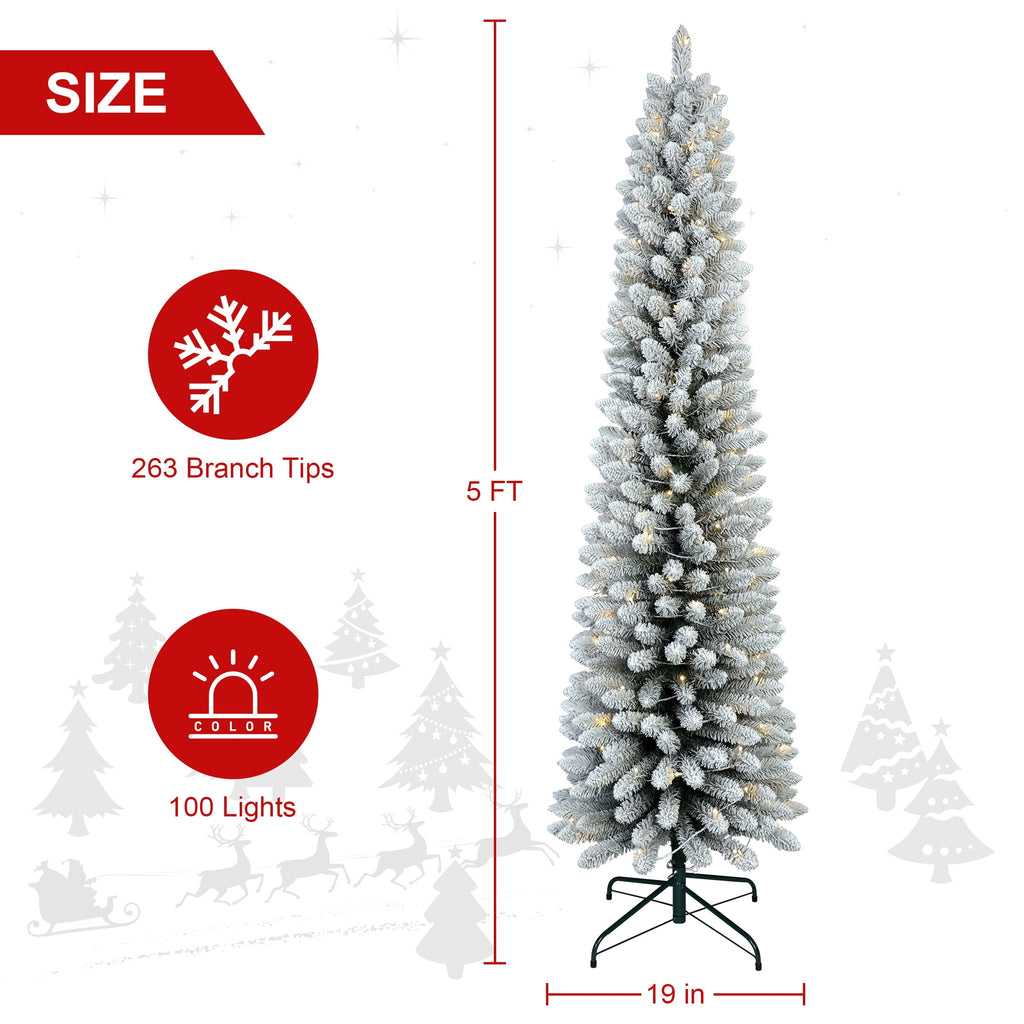 Bringstar 6FT Pre-Lit Pencil Christmas Tree,Green Artificial Xmas Trees, 150 LED Warm White Lights