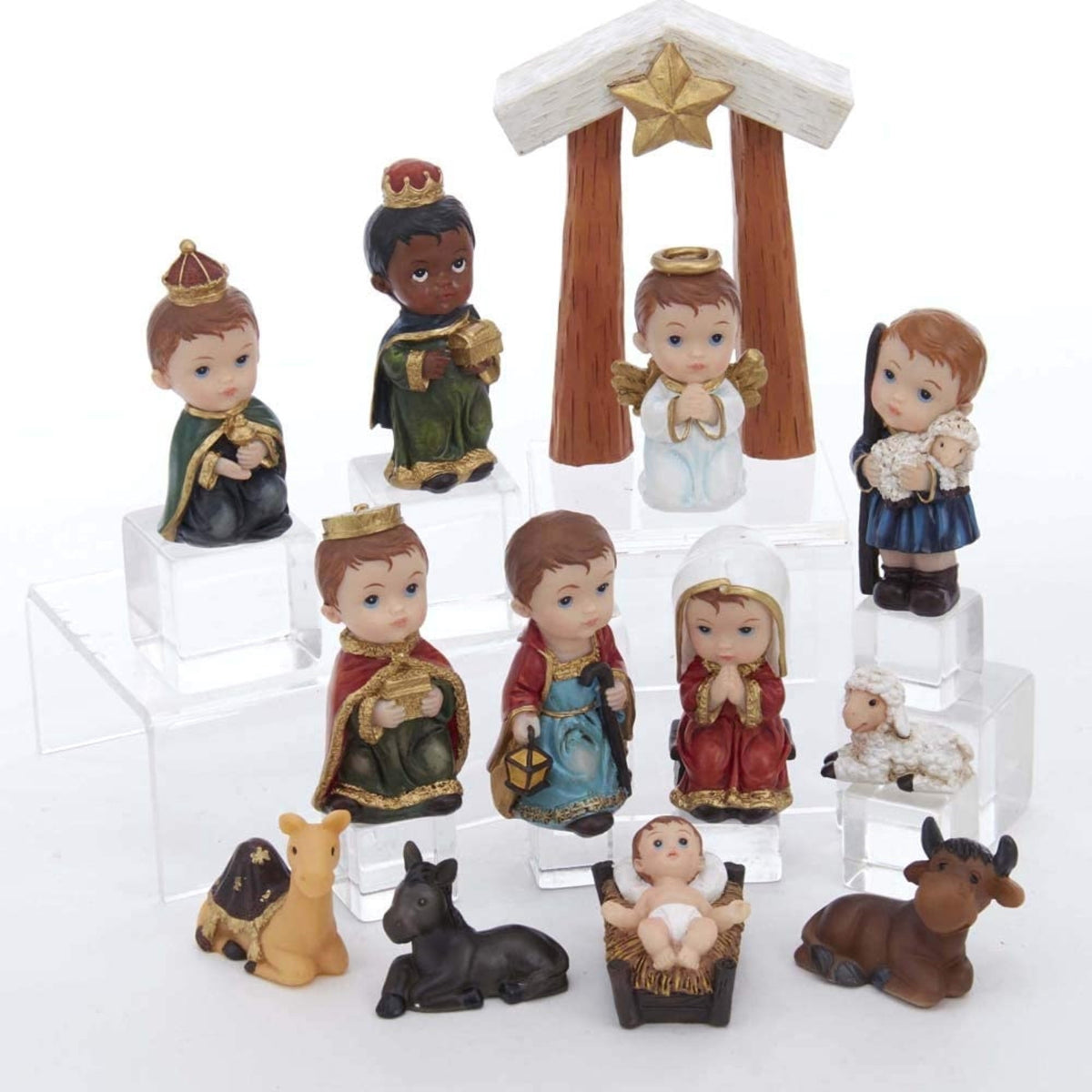 Kurt S. Adler Children's Nativity Set, 1.6-4.5 in Resin Multi, 13 Piece