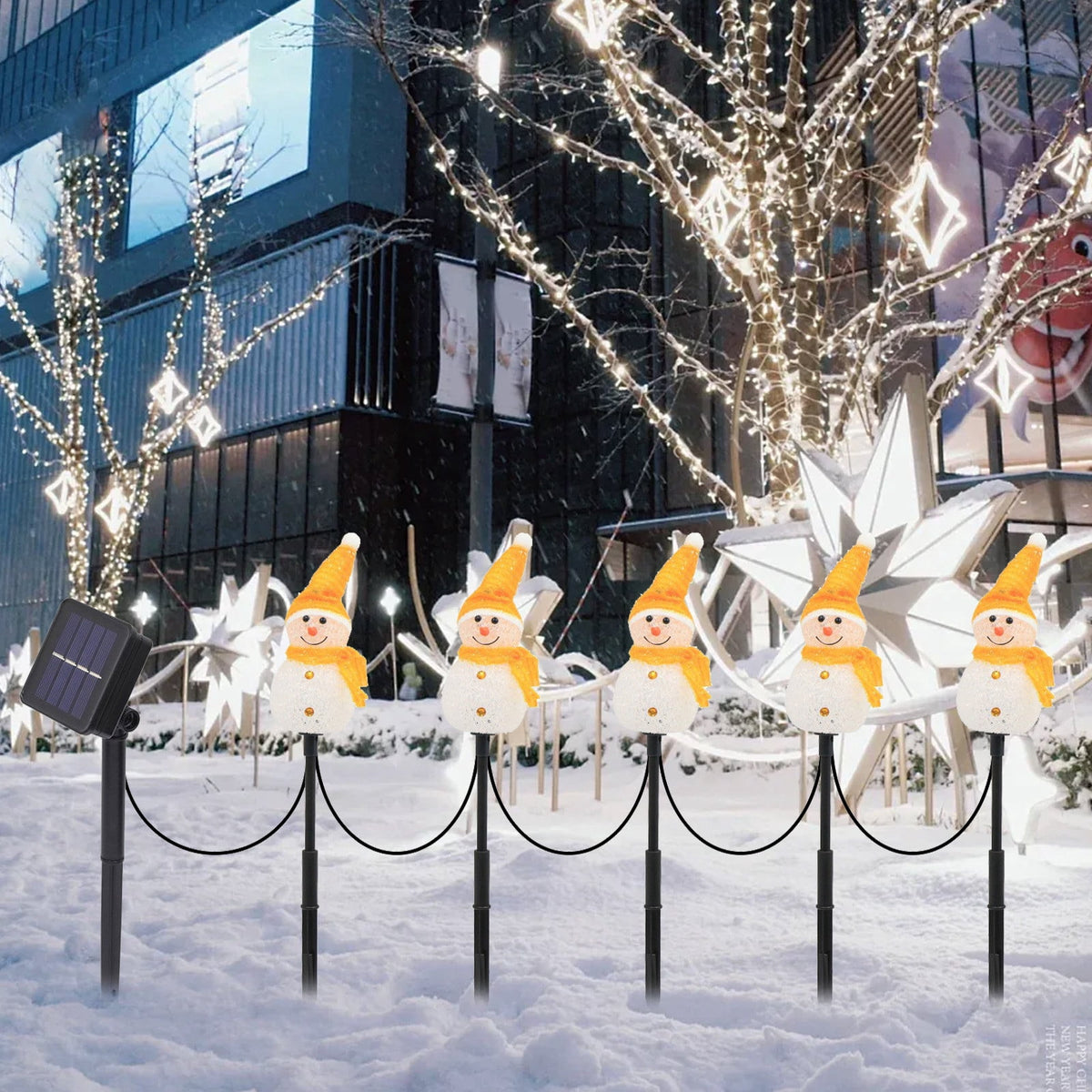 5pcs 17.3in Outdoor Christmas Lights, CXALSSY C9 LED Solar Christmas Lights near Me, Solar Outdoor Christmas Lights for House, IP65 Waterproof XMAS Snowman Decorations