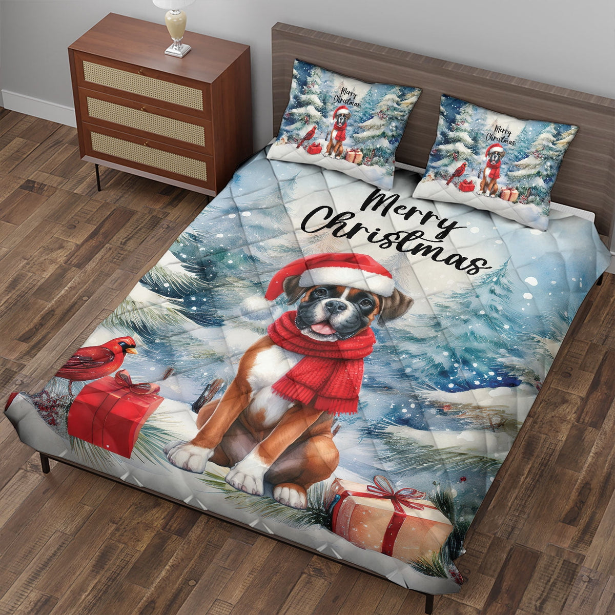 Merry Christmas French Bulldog Enjoys Woofmas Winter Xmas Holiday Quilt Bedding Set Dog Lover Gifts 1 Blanket Bed Cover 2 Pillowcases - 02022