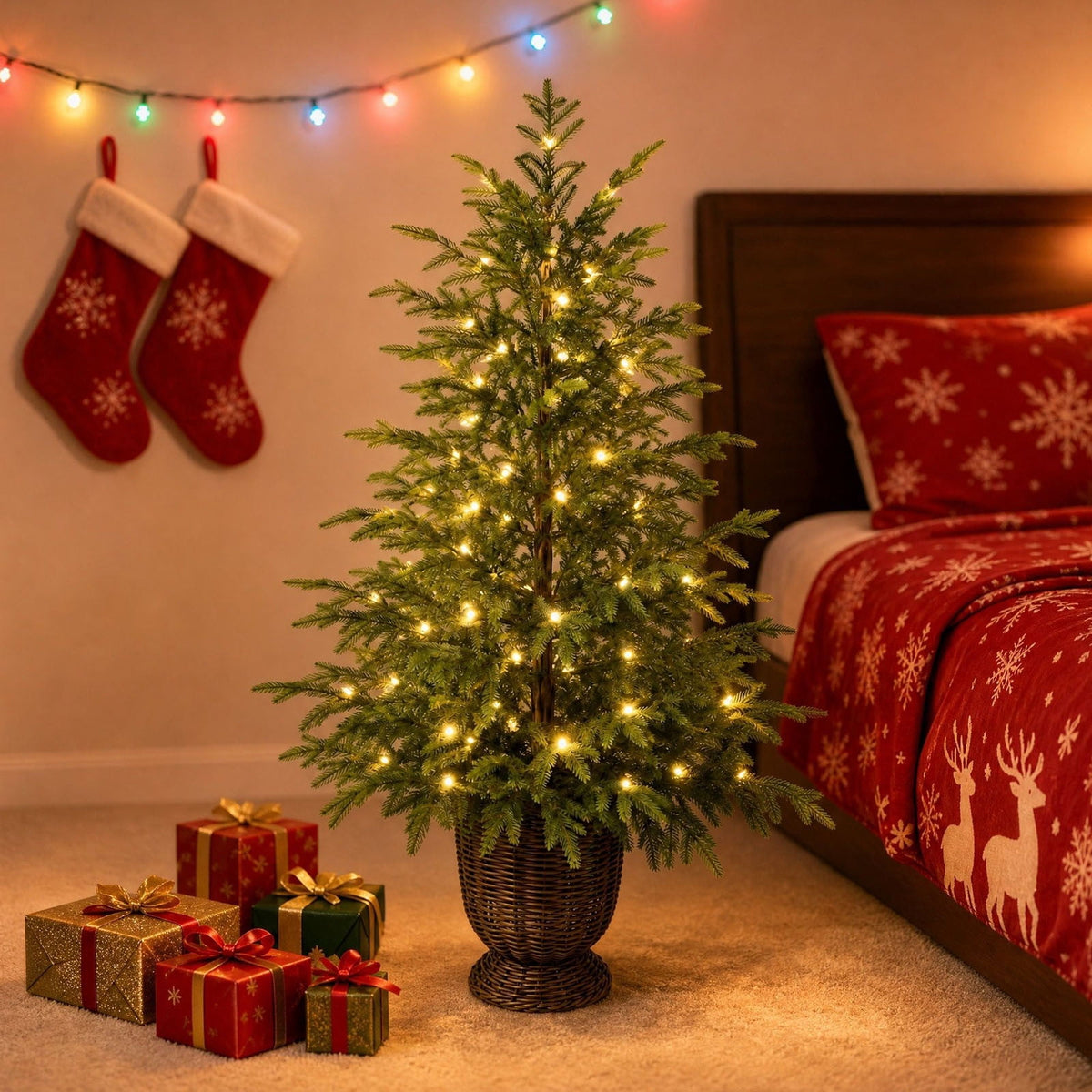 2.95 FT Premium Artificial Christmas Trees, Arbol de Navidad con luces Integradas, Artificial Christmas Tree Dense Needles, Pre-lit Christmas Trees with Lights for Holiday, Party(B)