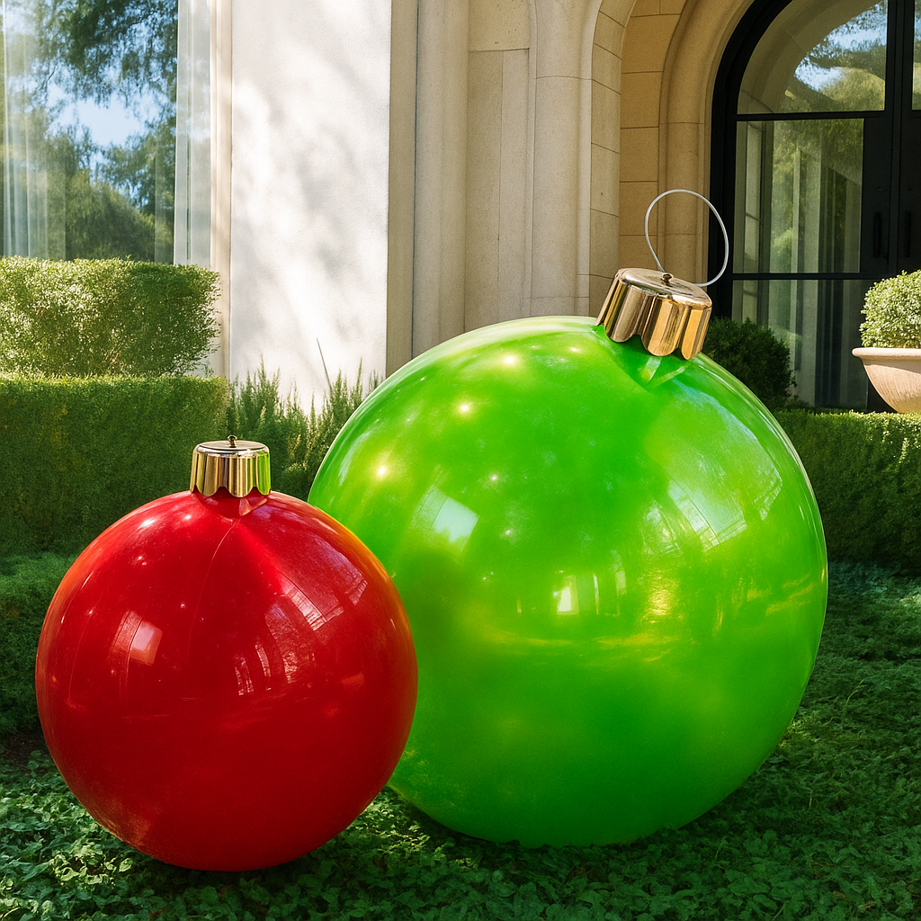 Holiball The Inflatable Ornament - Set of Two - Large Classic Red /Medium Classic Green Inflatable Ornaments
