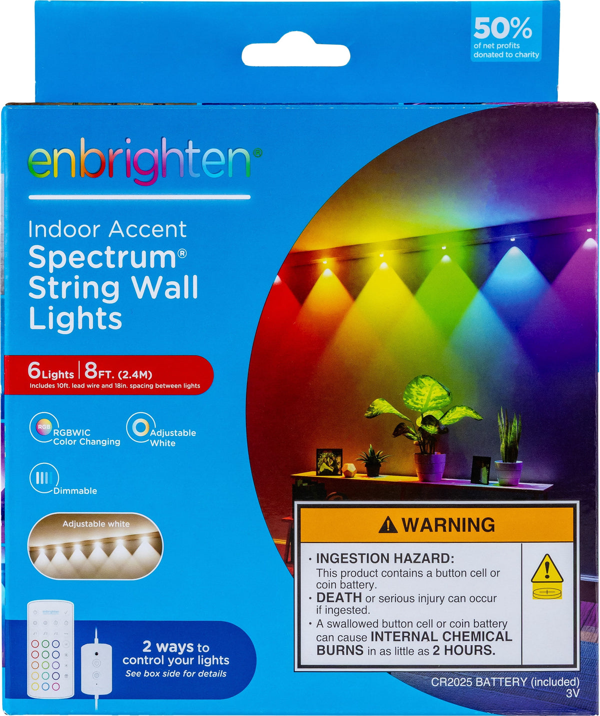 Enbrighten Spectrum Indoor 8ft LED Wall Lights RGBWIC Color Changing String Downlights