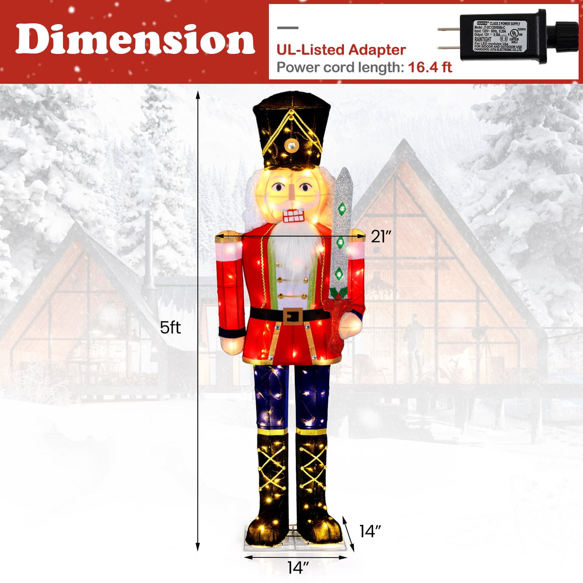 Gymax 2PCS 5 FT Lighted Nutcracker Soldier Christmas Decoration w/Glitter Sword Outdoor
