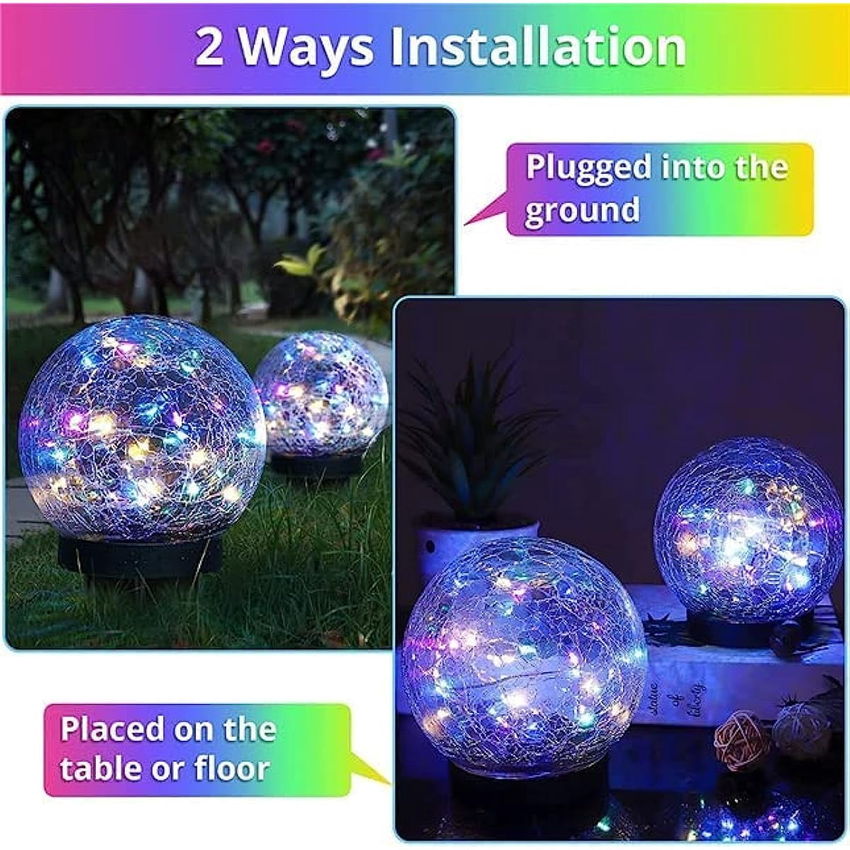 LINLIN Crackle Glass Ball Lights, Globes Solar Garden Lights Waterproof Auto ON/Off for Flowerbed Path Patio Lawn Christmas Ornaments Lights