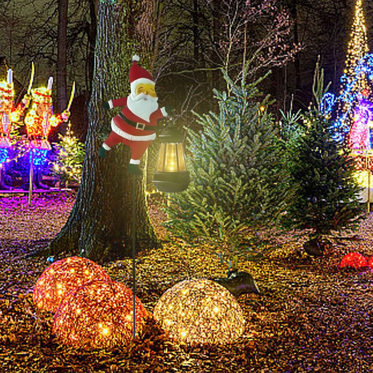 DAMAI Solar Garden Light in The Shape of Santa Claus, IP65 Christmas Solar Kettle Lights with LED Light, Vintage Waterproof Outdoor Lantern Xmas Yard Decor Lamp for Pathway Patio
