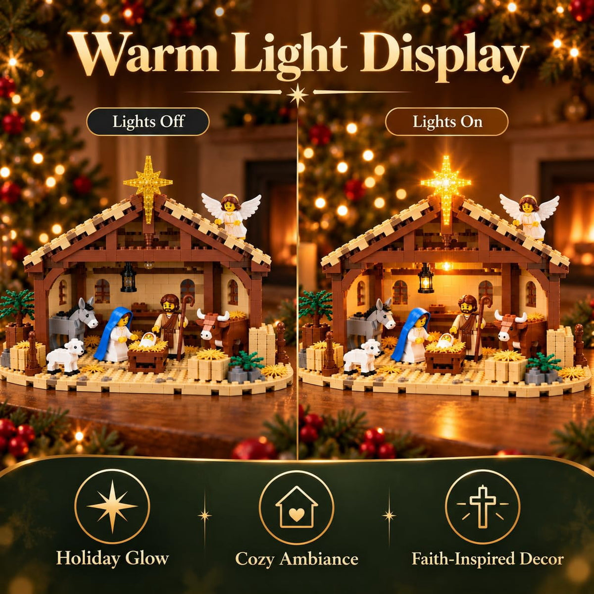 The Nativity Story Building Block Set – Faith-Inspired Lighted Nativity Scene with Bethlehem Star, Christian Christmas Decor & Building Activity