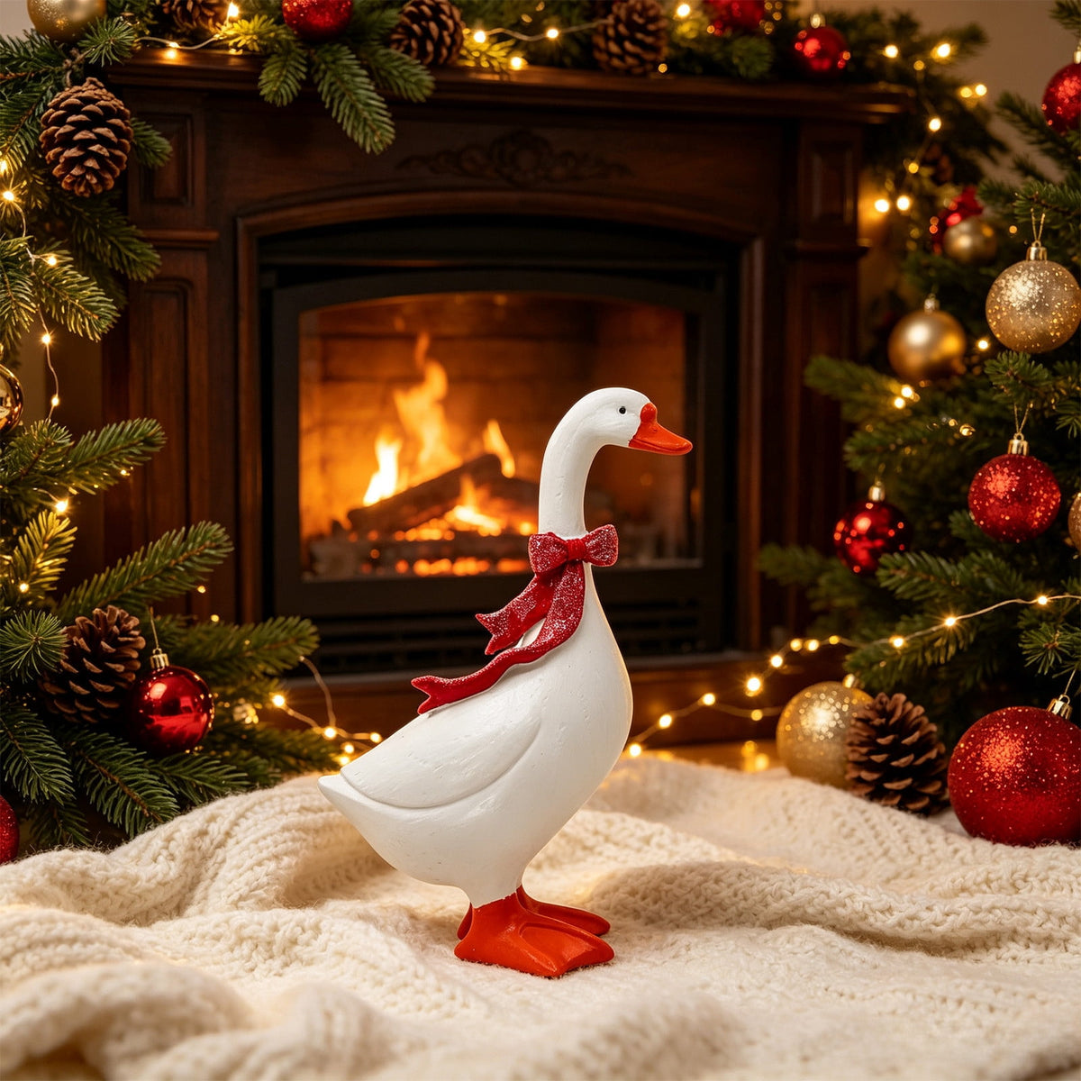 CHJK Hand-Painted Large Porch Goose Statue, Eye-catching Christmas Resin Goosey Ornaments Figurine, Compact Tabletop Ideal For Holiday Parties And Family Decor Must Have Christmas Gift