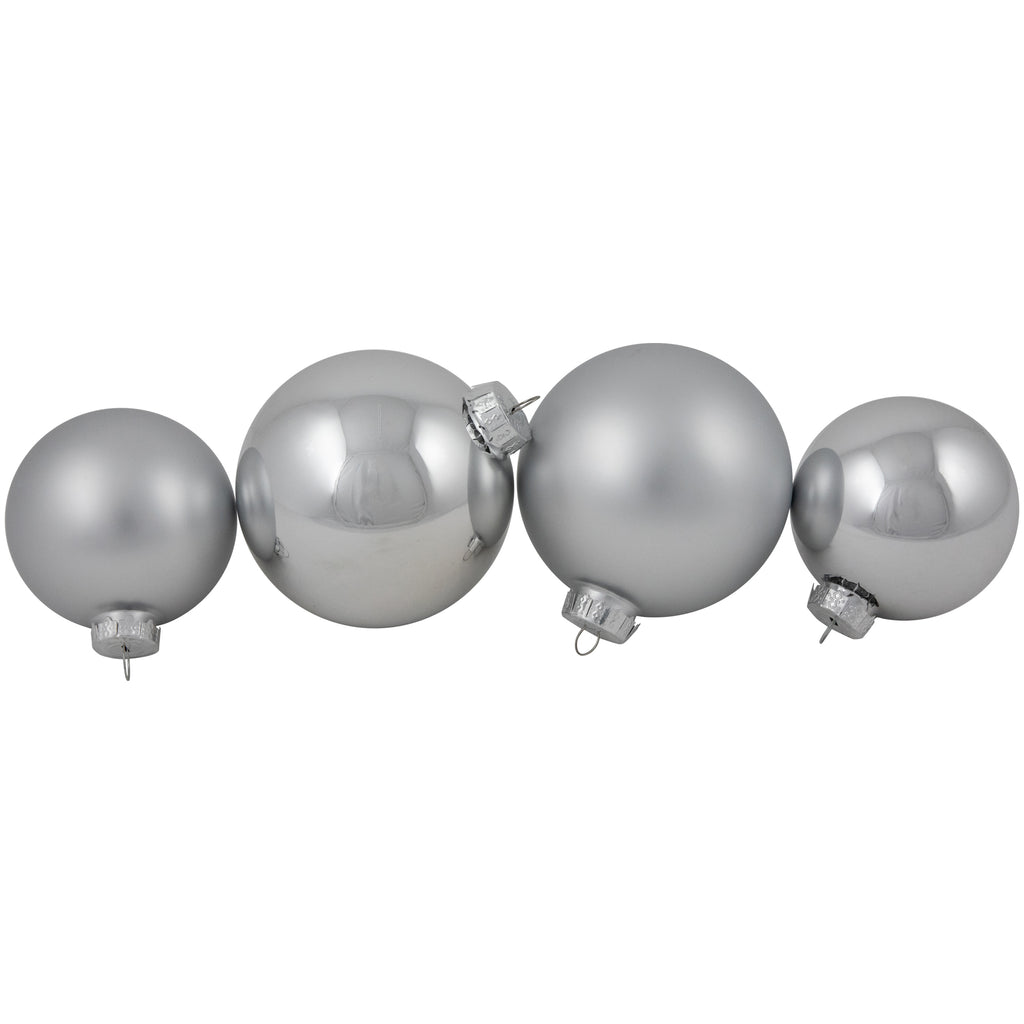 Northlight 2-Finish Christmas Glass Ball Ornaments - 4" & 3.25"- Silver - 72ct