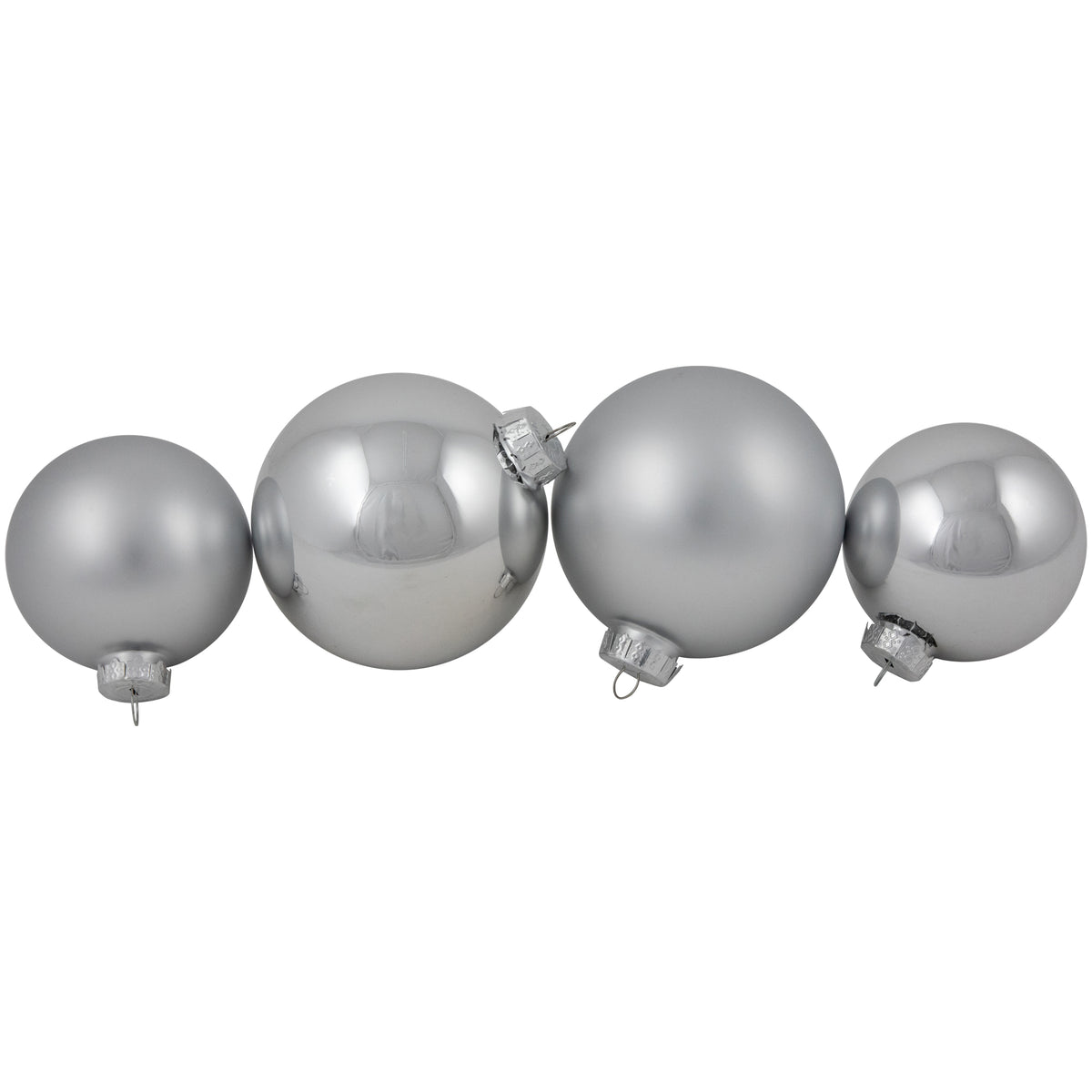Northlight 2-Finish Christmas Glass Ball Ornaments - 4" & 3.25"- Silver - 72ct