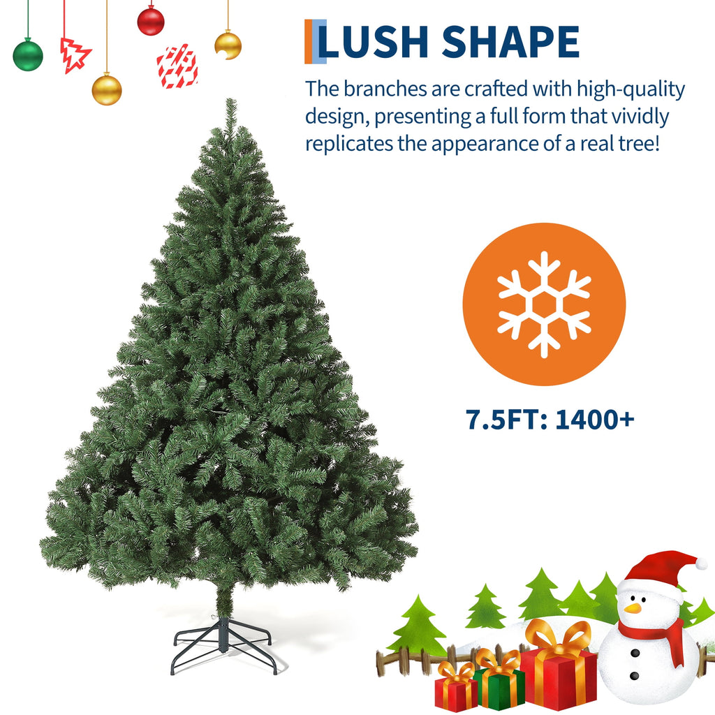 JoanKaren 7.5' Pre-Lit Green Artificial Christmas Tree,Metal Stand Full Xmas Tree with 600 Multicolor Lights