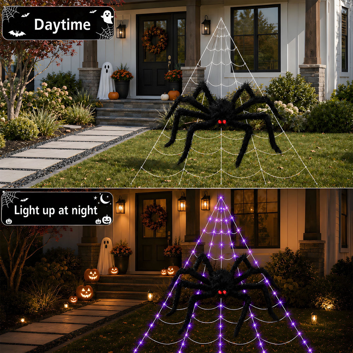 DAYBETTER Halloween Spider Web Lights, 250 LED Holiday Lighting, 15.7x16.4FT Waterproof Web Lights, Remote Control, for Indoor Outdoor Yard Garden Halloween Decor (Purple Light)