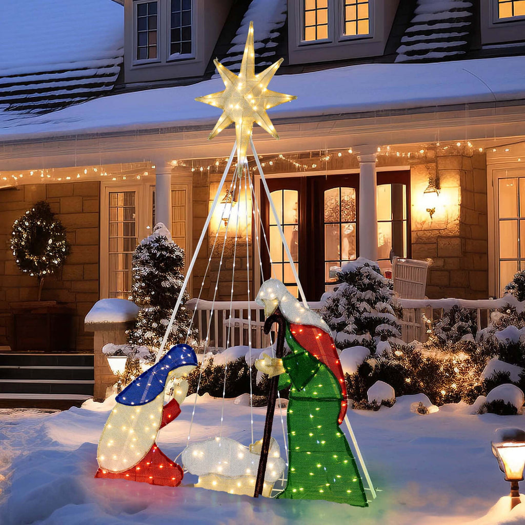 Costway 6 FT Lighted Nativity Scene with 240 LED Lights Zip Ties & Ground Stakes