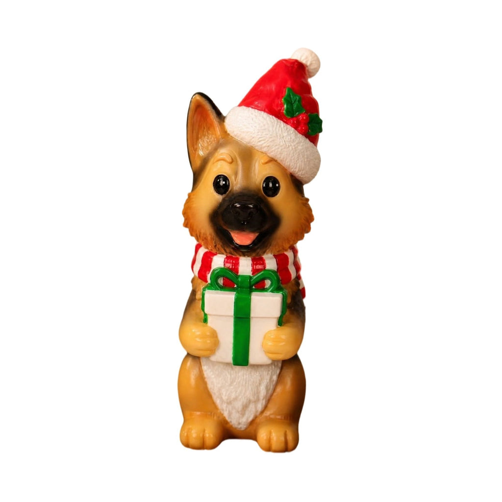 Luckky Lighted Christmas Dog Resin Statue, Santa Hat and Scarf Dog Figurine, 7.87 Inch, Multi-Color LED Lights, Indoor Outdoor Holiday Decor