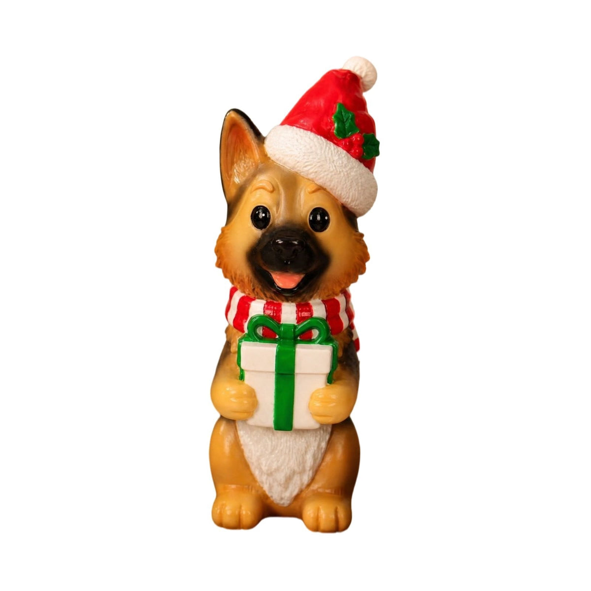 Luckky Lighted Christmas Dog Resin Statue, Santa Hat and Scarf Dog Figurine, 7.87 Inch, Multi-Color LED Lights, Indoor Outdoor Holiday Decor