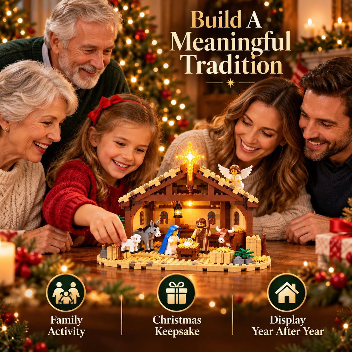 The Nativity Story Building Block Set – Faith-Inspired Lighted Nativity Scene with Bethlehem Star, Christian Christmas Decor & Building Activity