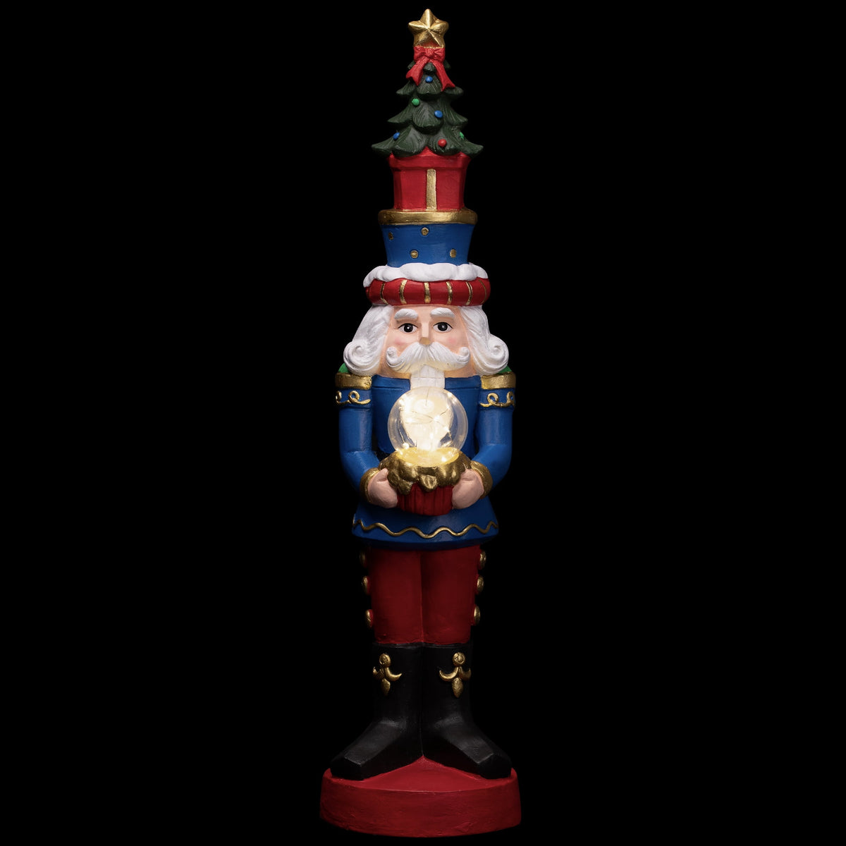LED Lighted Nutcracker Soldier with Christmas Tree - 29" - Blue and Red