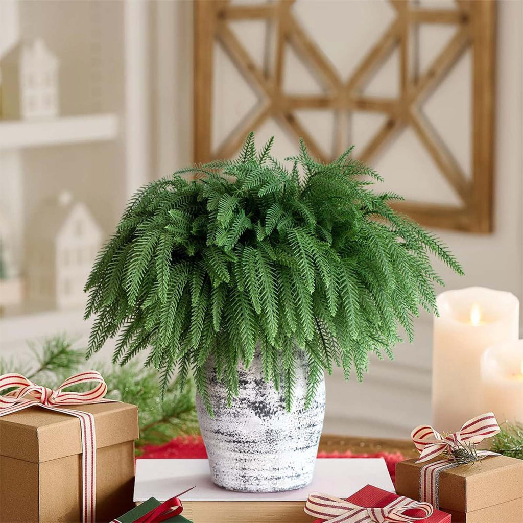 USPEED 18 Inch Real Touch Artificial Norfolk Pine Branches, Faux Cedar Pine Stem Fake Greenery Pine Picks for Vase DIY Garland Wreath Home Decoration - 6Pcs