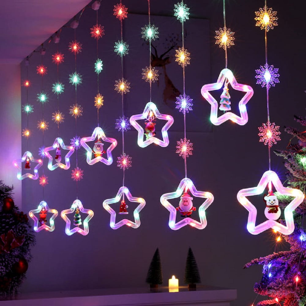 WILLED Christmas String Lights, 120 LED Window Curtain Lights with Christmas Ornaments, 9.8ft USB Powered Warm White Waterproof Fairy Lights Indoor Outdoor for Xmas Tree Patio Garden Party Home Decor