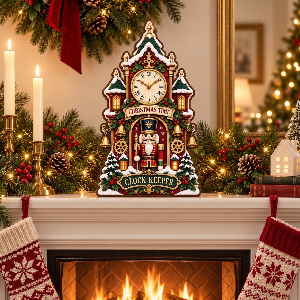 Layered Tabletop Display Christmas Nutcracker Clock Tower