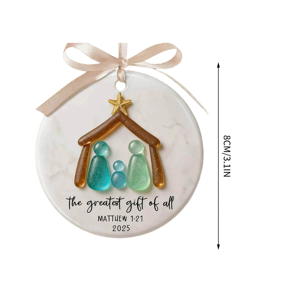 Lunxisen 1 Pcs Sea Glass Nativity: Jesus’ Birth Christmas Ornament,Coastal Inspired Sea Glass Nativity Ornament,Handmade Nativity Scene, with Shells and Starfish