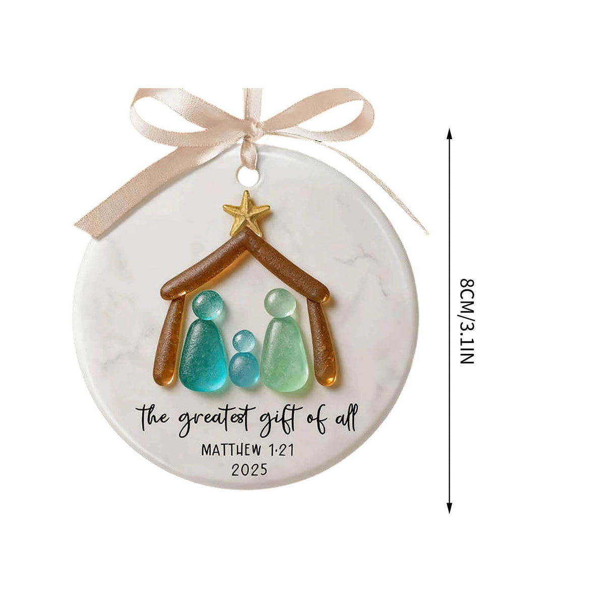 Lunxisen 1 Pcs Sea Glass Nativity: Jesus’ Birth Christmas Ornament,Coastal Inspired Sea Glass Nativity Ornament,Handmade Nativity Scene, with Shells and Starfish