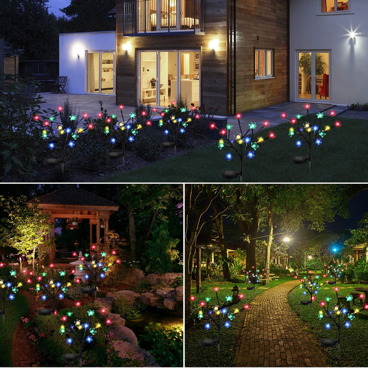 QiShi Solar Garden Lights Tree Outdoor Multi-Color Changing LED Stake Lights Flower for Garden, Patio, Yard and Decoration Solar Flickering Tree Lights (Tree,2 Pack)