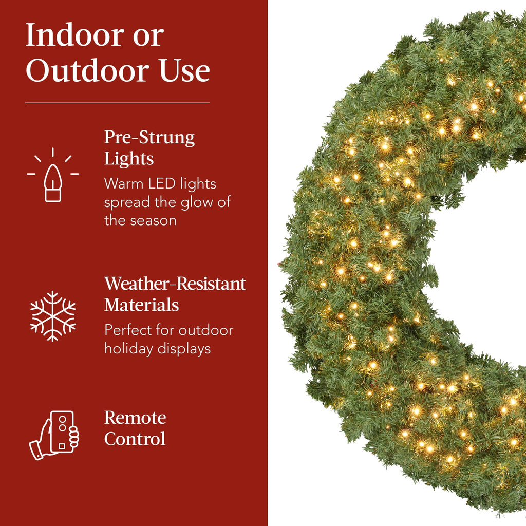 Best Choice Products 48in Artificial Pre-Lit Fir Christmas Wreath Decor w/ Red Bow, 250 LED Lights, 714 Tips, Plug-In