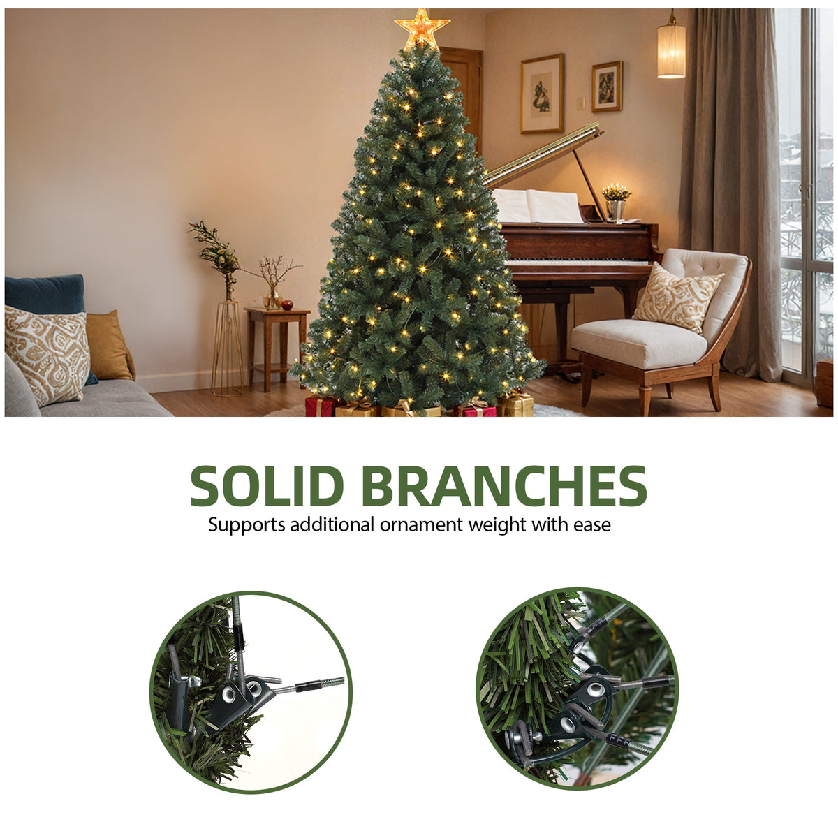 Uforic 6ft Pre-Lit Artificial Christmas Tree with 1000 Branch Tips&250 Warm Lights, Remote Control, Green