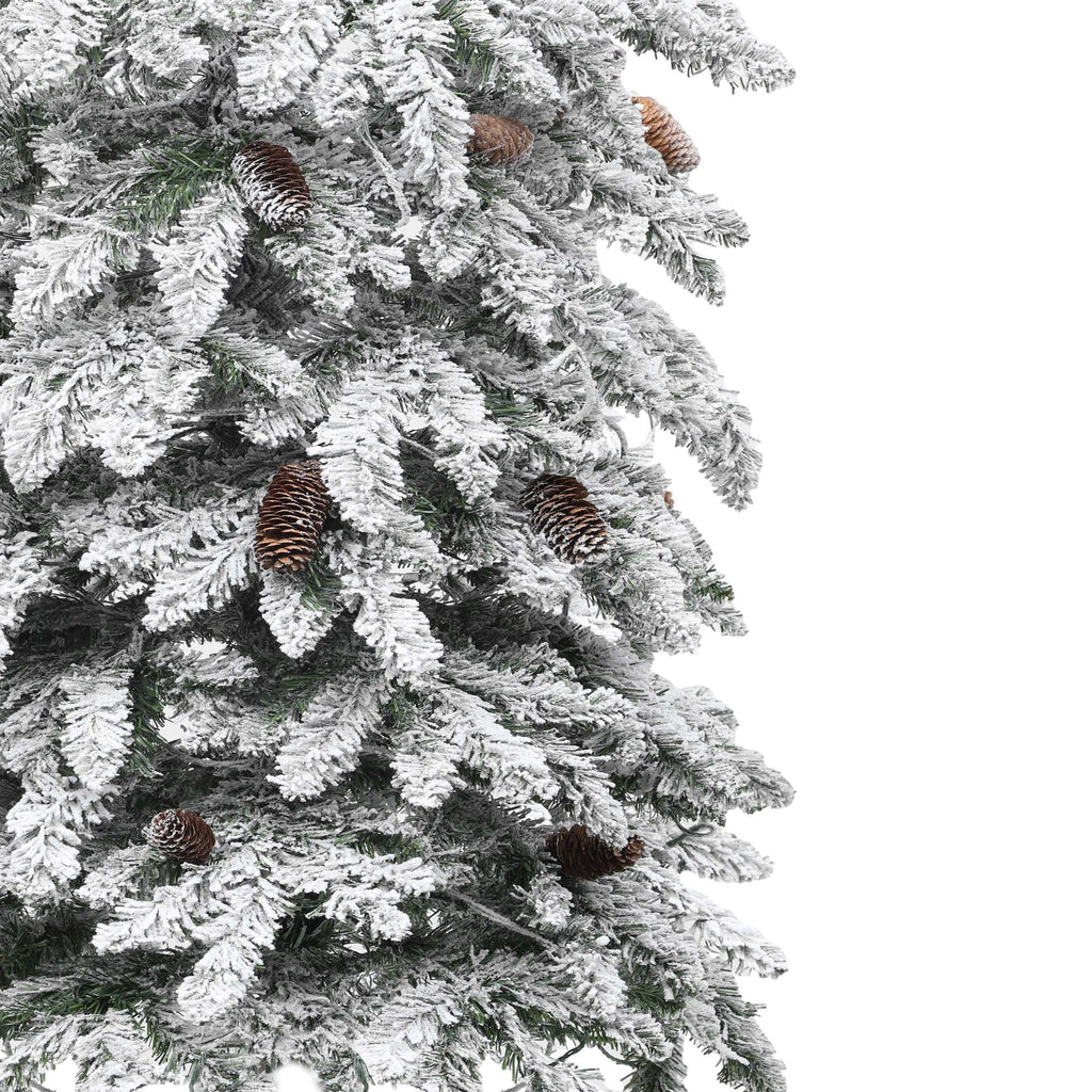 Uforic 9ft Pre-lit Flocked Pencil Spruce Christmas Tree with 1642 Branch Tips & 480 Lights, Remote Control, 11 Light Modes, White Flocked