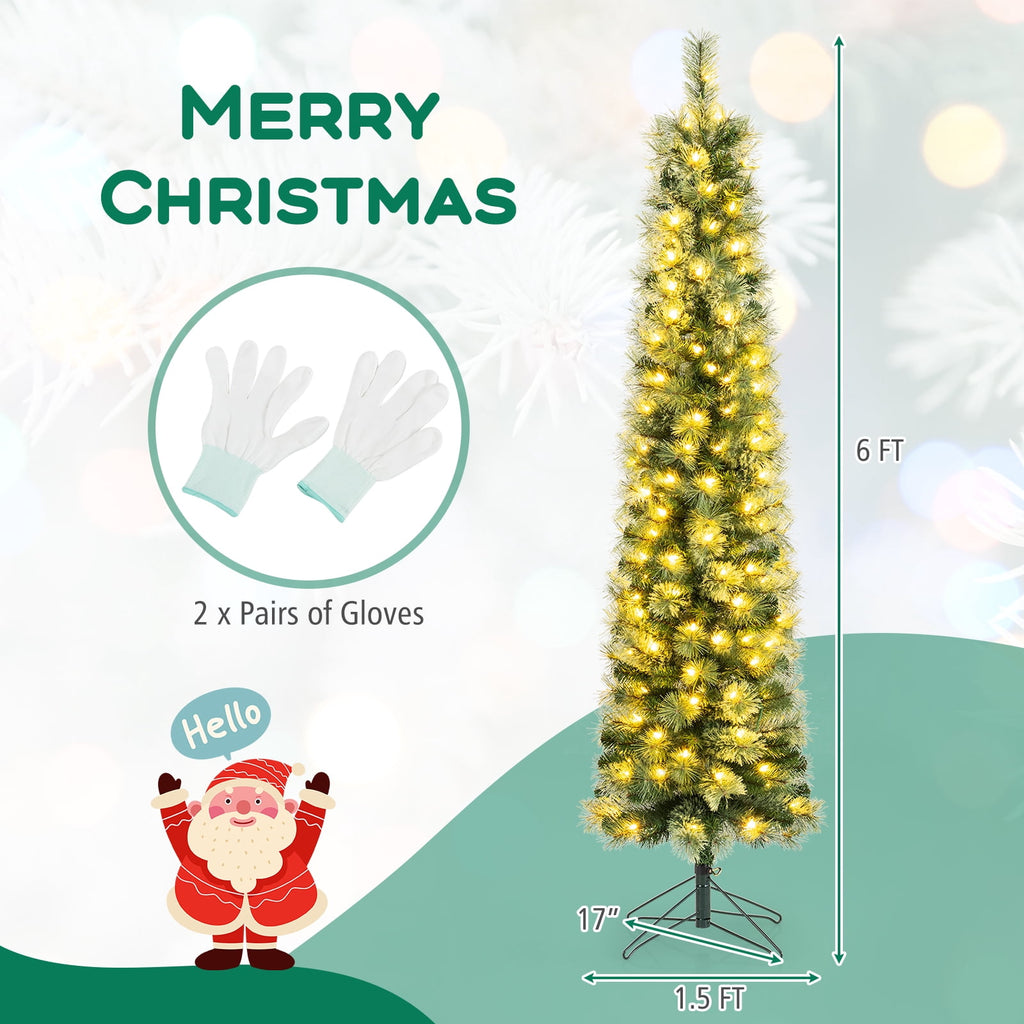 Costway 7 FT Pre-Lit Pencil Artificial Christmas Tree with 150 LED Warm White Lights,8 Modes